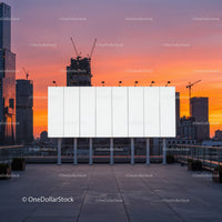 City Skyline with Construction Cranes and Sunset Sky