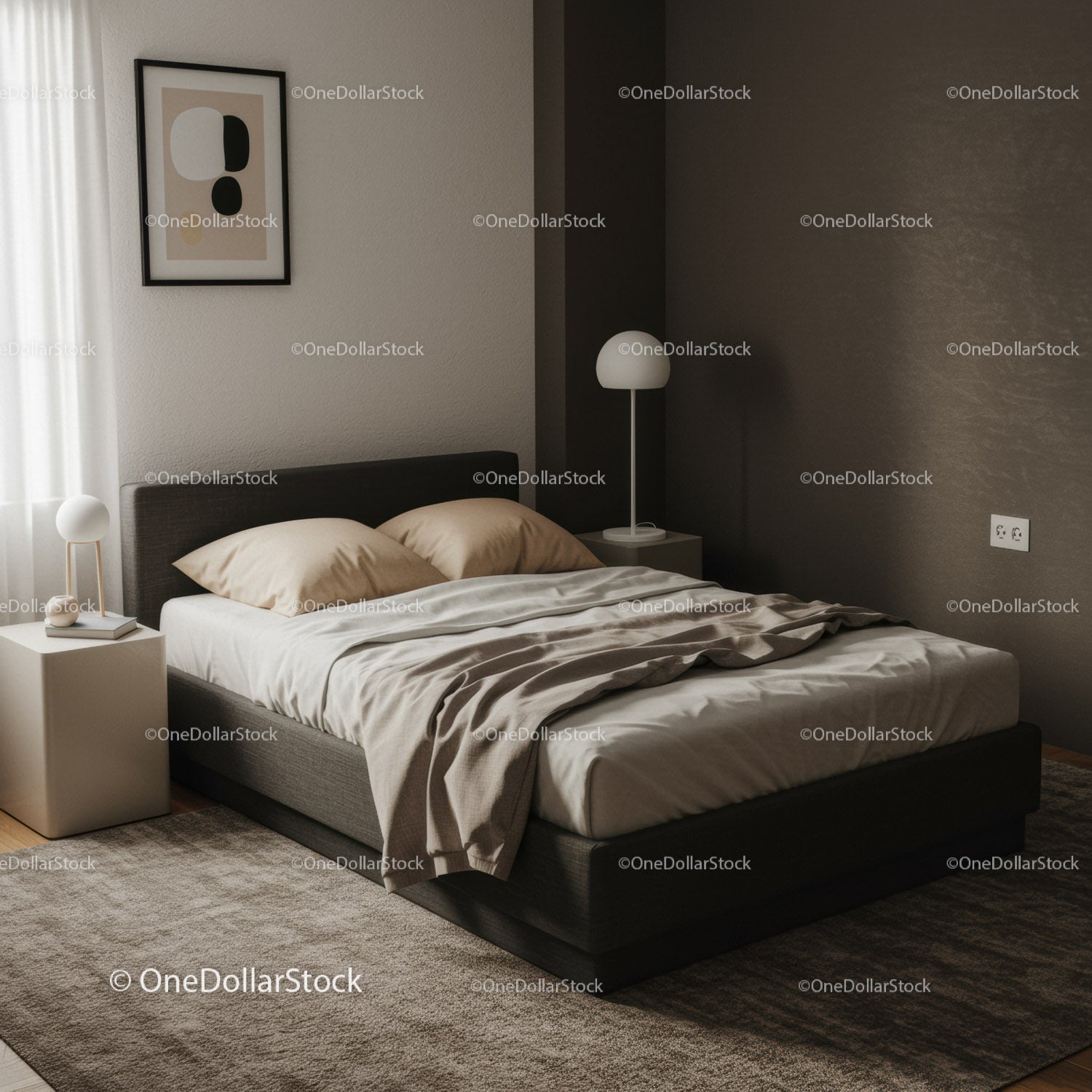 Modern Bedroom with Neutral Decor and Cozy Bedding