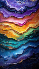 Vibrant Abstract Fluid Art with Colorful Swirls and Gold Accents