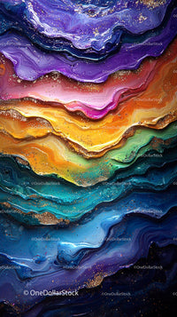 Vibrant Abstract Fluid Art with Colorful Swirls and Gold Accents