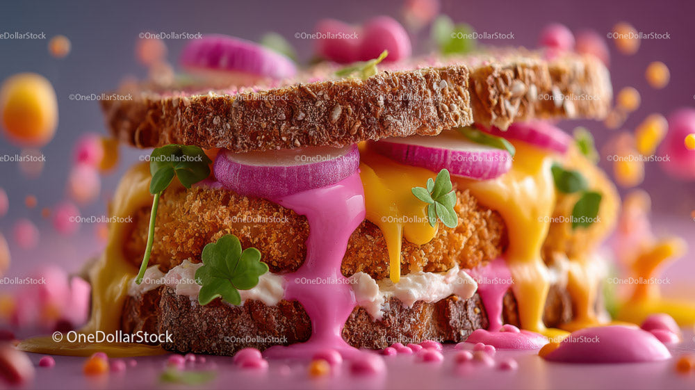 Colorful Crispy Chicken Sandwich with Melted Cheese and Fresh Herbs