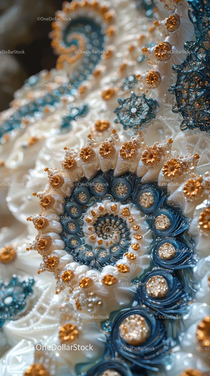 Elegant Blue and Gold Paper Quilling Art with Intricate Details