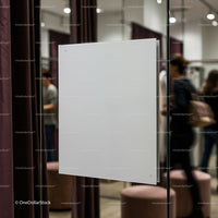 Blank white sign on glass door in modern dressing room