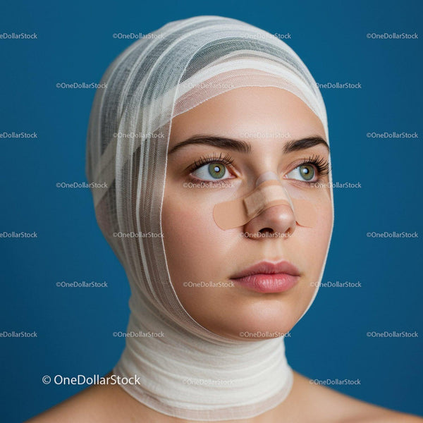Close-up of Woman with Facial Bandages and Clear Skin