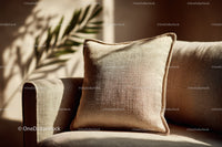 Beige Throw Pillow on Sofa Creating Cozy Living Room Atmosphere