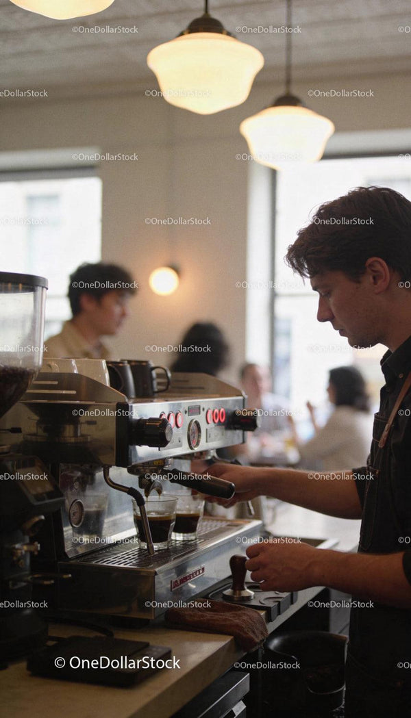 Barista preparing fresh espresso in cozy coffee shop