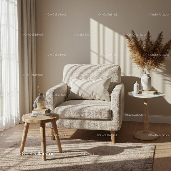 Cozy Armchair by Sunlit Window in Neutral Tones