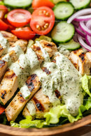 Fresh Grilled Chicken with Herb Sauce and Colorful Vegetable Salad