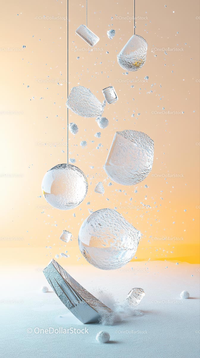 Abstract Ice Particles and Frozen Spheres in Cool Colors