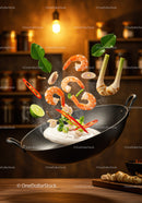 Fresh shrimp and herbs tossed in wok with creamy sauce