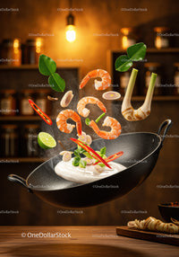 Fresh shrimp and herbs tossed in wok with creamy sauce