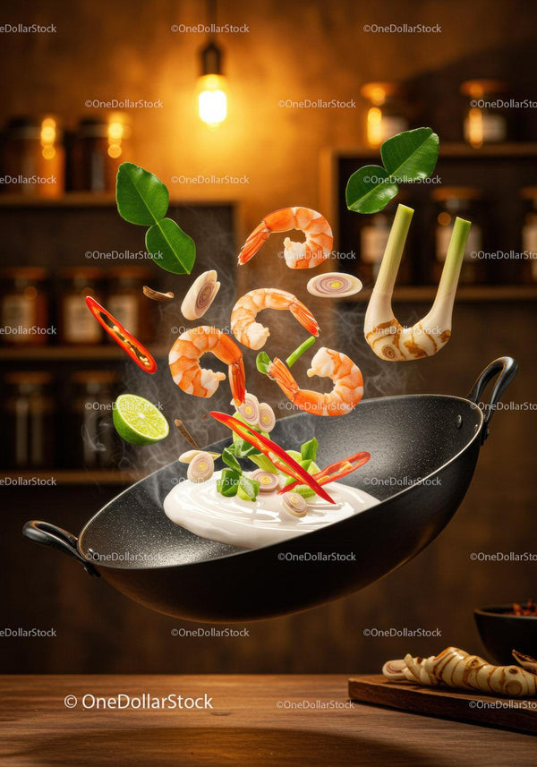 Fresh shrimp and herbs tossed in wok with creamy sauce