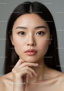 Close-up Portrait of a Young Woman with Natural Beauty and Elegant Makeup