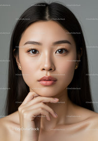 Close-up Portrait of a Young Woman with Natural Beauty and Elegant Makeup