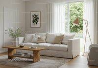 Cozy modern living room with natural light and greenery