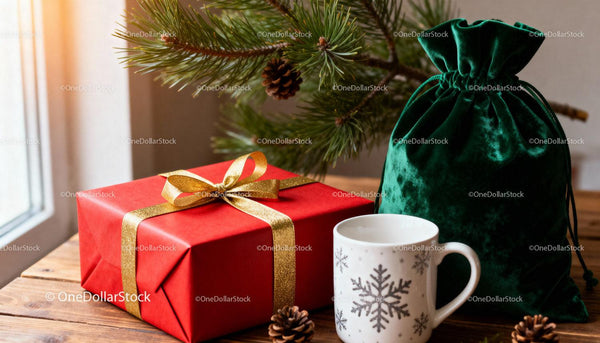 Festive Christmas gift with cozy holiday decorations