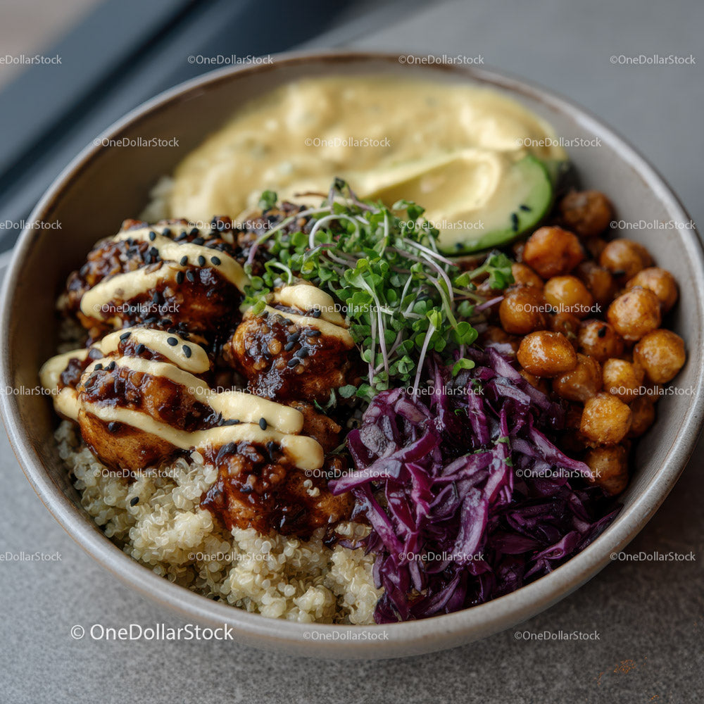 Colorful Plant-Based Bowl with Chickpeas Quinoa and Veggies