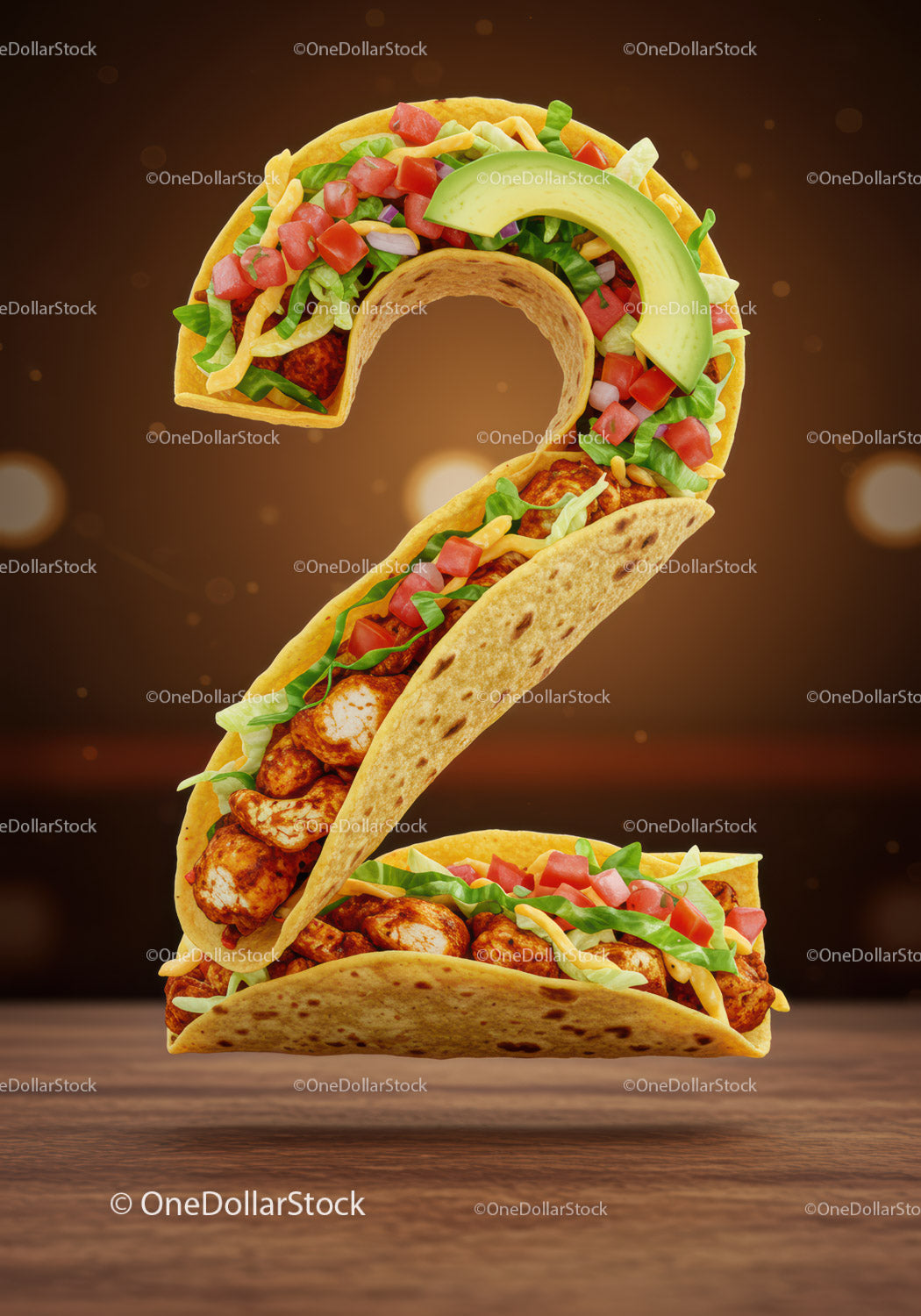 Tasty Chicken Tacos Arranged in Number Two Shape