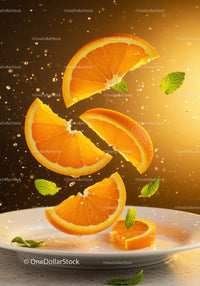 Fresh orange slices with mint leaves on white plate