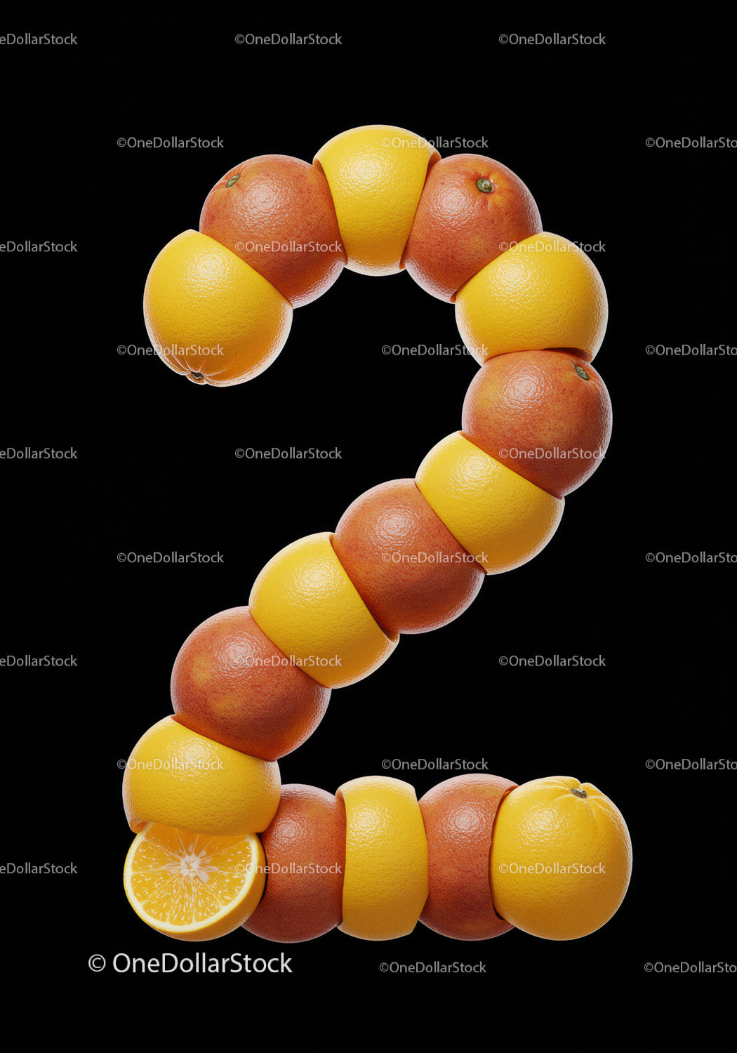 Number Two Formed by Alternating Grapefruit and Orange Halves