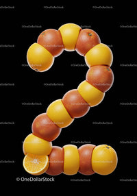 Number Two Formed by Alternating Grapefruit and Orange Halves