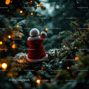 Child in Festive Coat Reaching for Star in Winter Woods