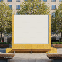 Modern urban plaza with blank outdoor billboard display