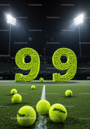 Large Number Ninety Nine Made of Tennis Balls on Court