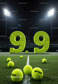 Large Number Ninety Nine Made of Tennis Balls on Court