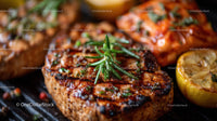 Gourmet Grilled Steak with Fresh Herb Garnish and Charred Edges