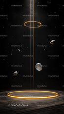 Futuristic Space Scene With Glowing Ring and Asteroids