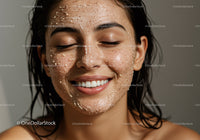 Woman with Face Mask in Skincare Routine on Neutral Background