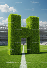Large Grass Sculpture of Letter H on Soccer Field
