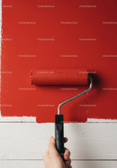 Red Wall Painting with Roller for Home Renovation and Decor