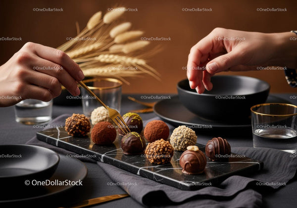 Elegant Assorted Chocolate Truffles on Black Marble Serving Platter