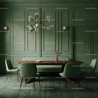 Elegant Dining Room with Green Wainscoting and Modern Chandelier