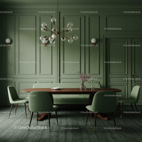 Elegant Dining Room with Green Wainscoting and Modern Chandelier