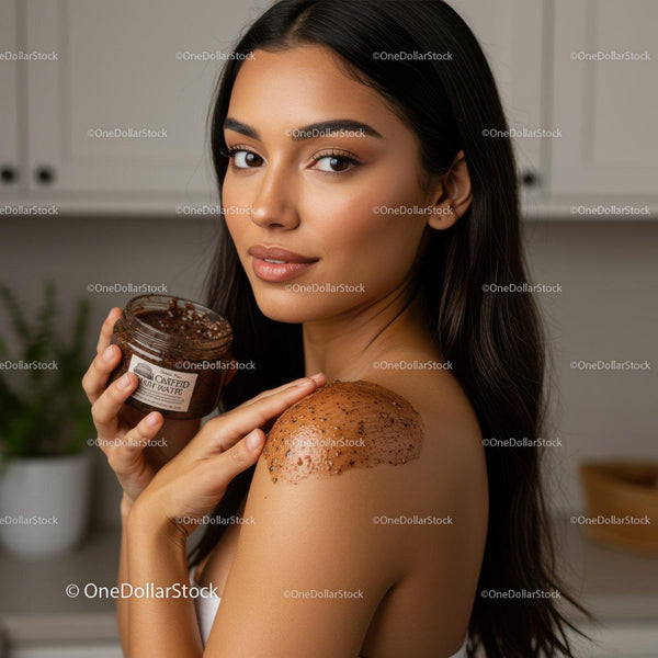 Woman Applying Chocolate Body Scrub for Smooth Skin and Relaxation