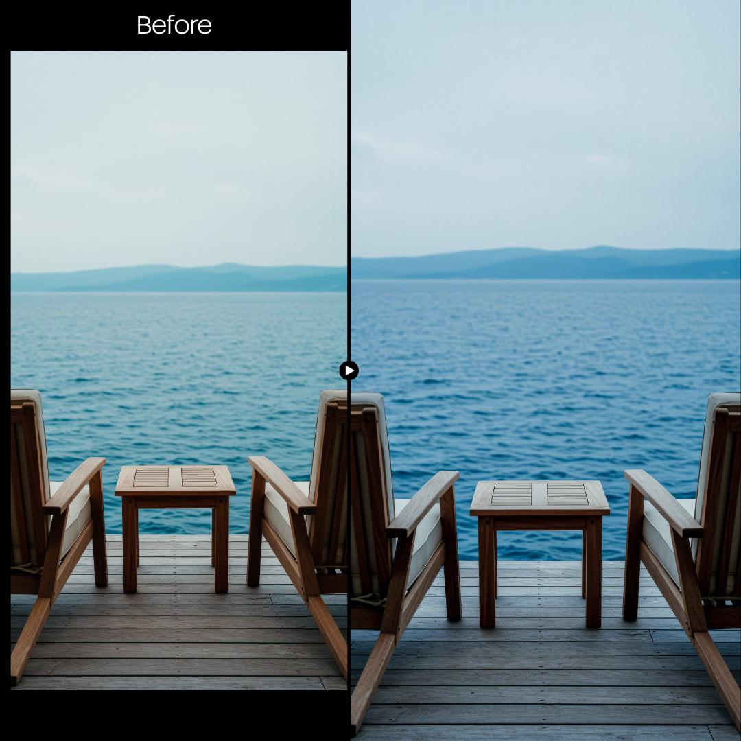 Before and after Water Tones LUT Pack effect