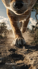 Close-Up of a Running Dog Paws on a Dirt Trail in Nature