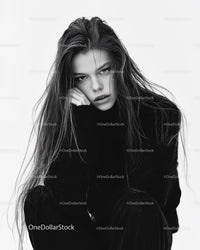 Elegant Black and White Portrait of a Fashion Model with Long Wet Hair