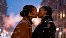 Winter Evening Kiss Between Two Women Outdoors