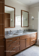 Modern Double Bathroom Vanity with Granite Countertops and Large Mirrors