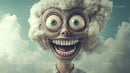Surreal Human Face with Large Eyes and Eccentric Smile