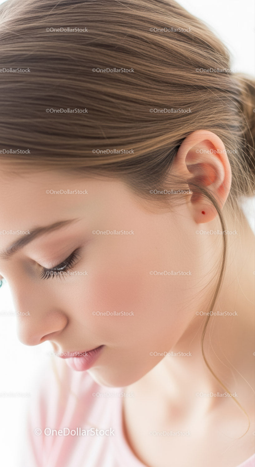 Serene Female Portrait with Light Brown Hair and Soft Expression