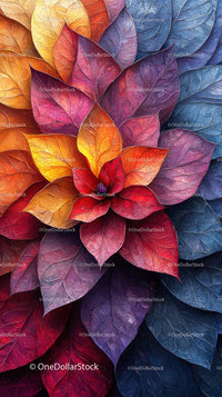 Colorful Poinsettia Leaves and Autumn Foliage in Bright Palette