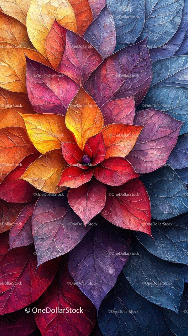 Colorful Poinsettia Leaves and Autumn Foliage in Bright Palette