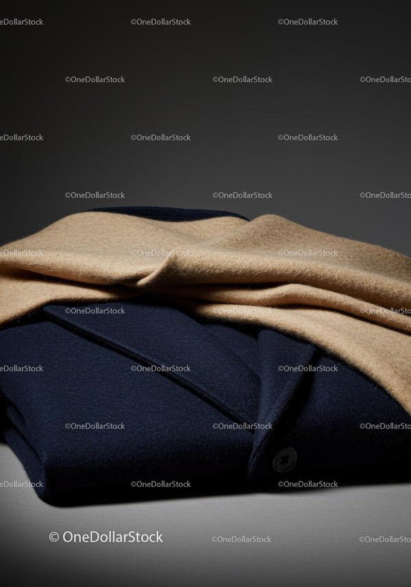 Elegancki Płaszcz Wełniany i Granatowa Marynarka na Stylizowanym Flat Lay