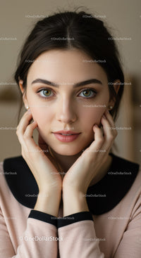 Elegant Portrait of a Young Woman with Green Eyes and Natural Makeup