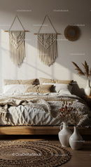 Cozy Bohemian Bedroom with Handwoven Wall Decor